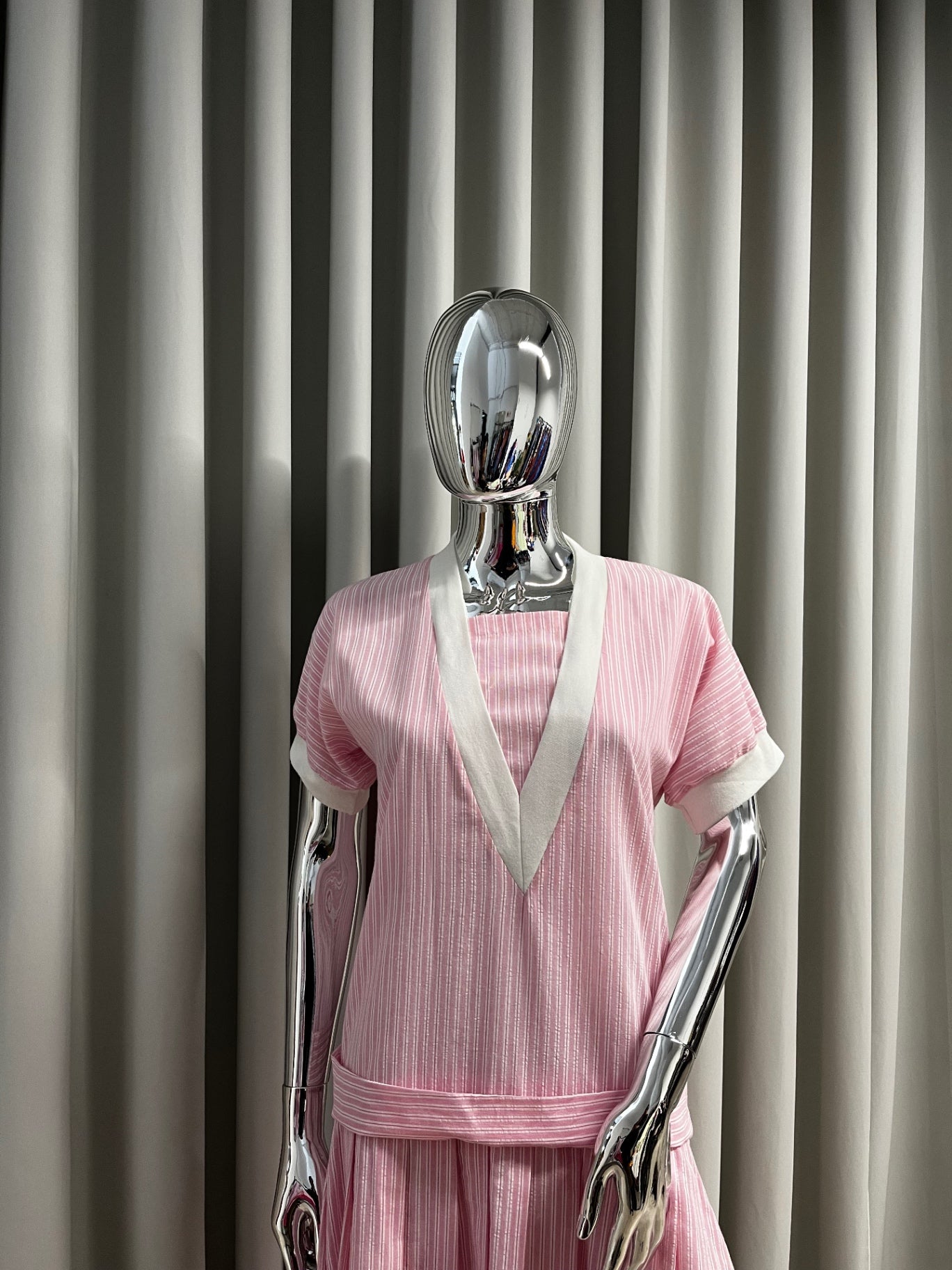 Pink Stripe V-neck Dress
