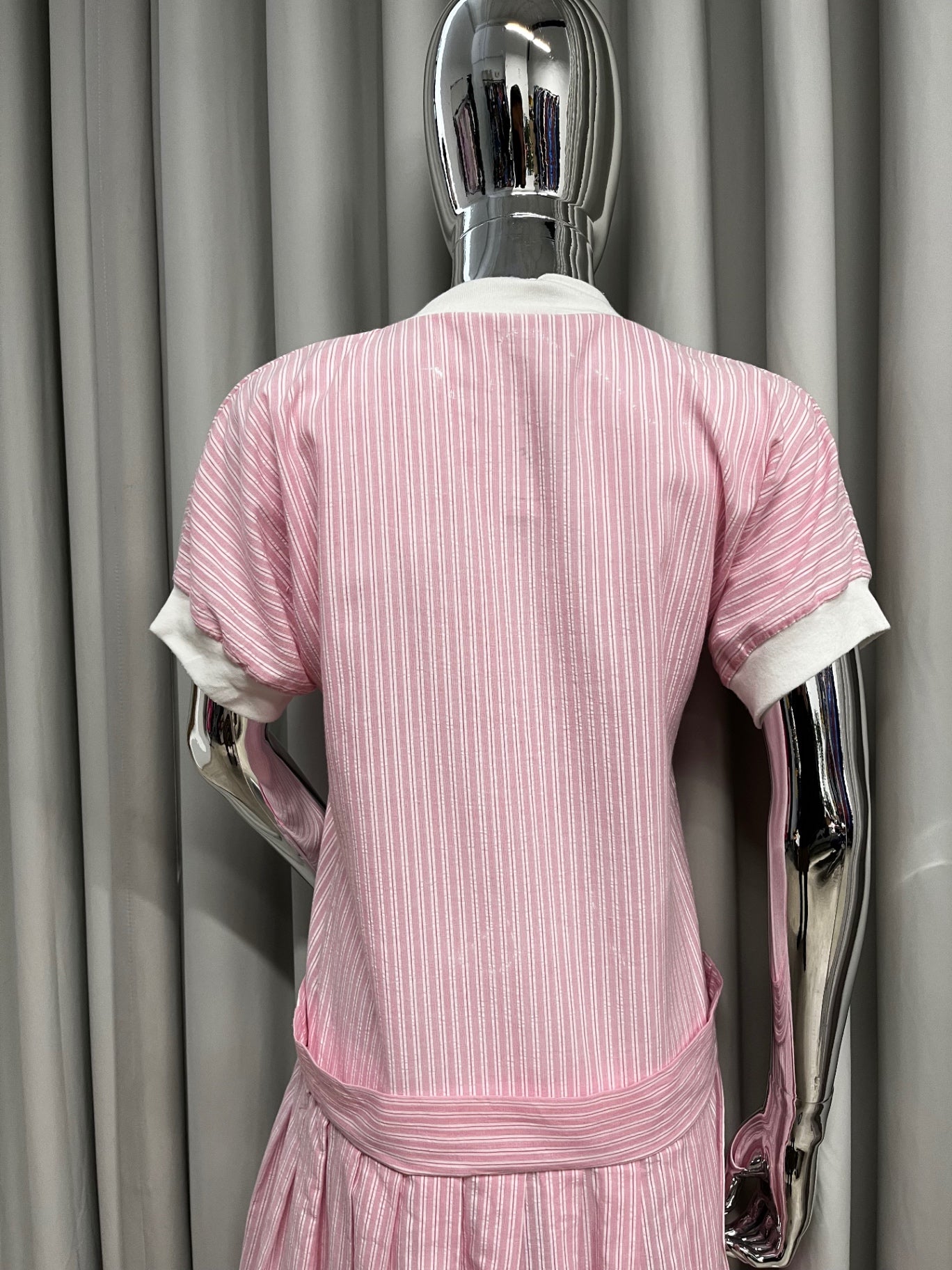 Pink Stripe V-neck Dress