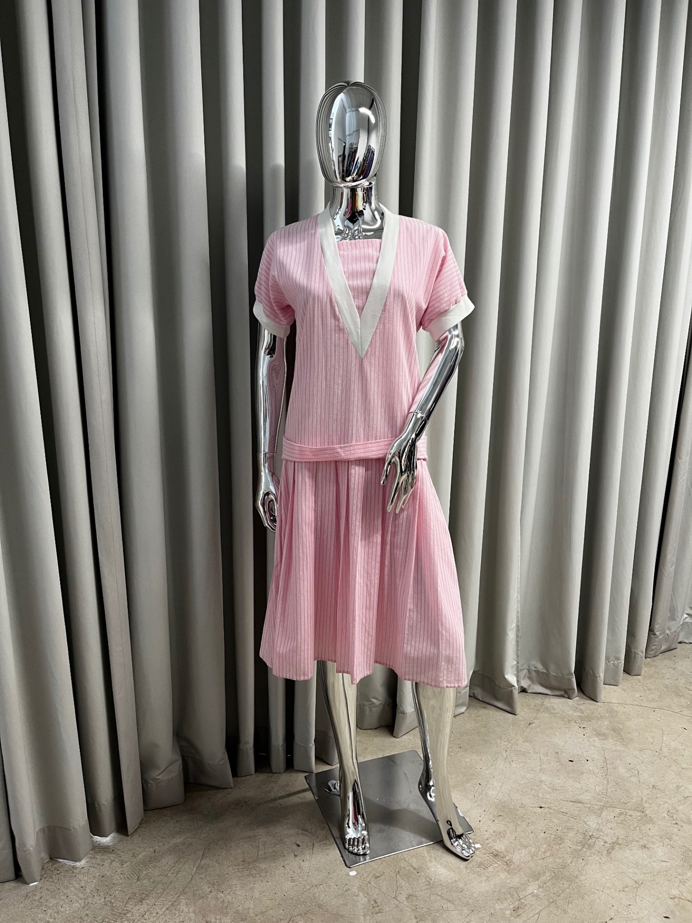 Pink Stripe V-neck Dress