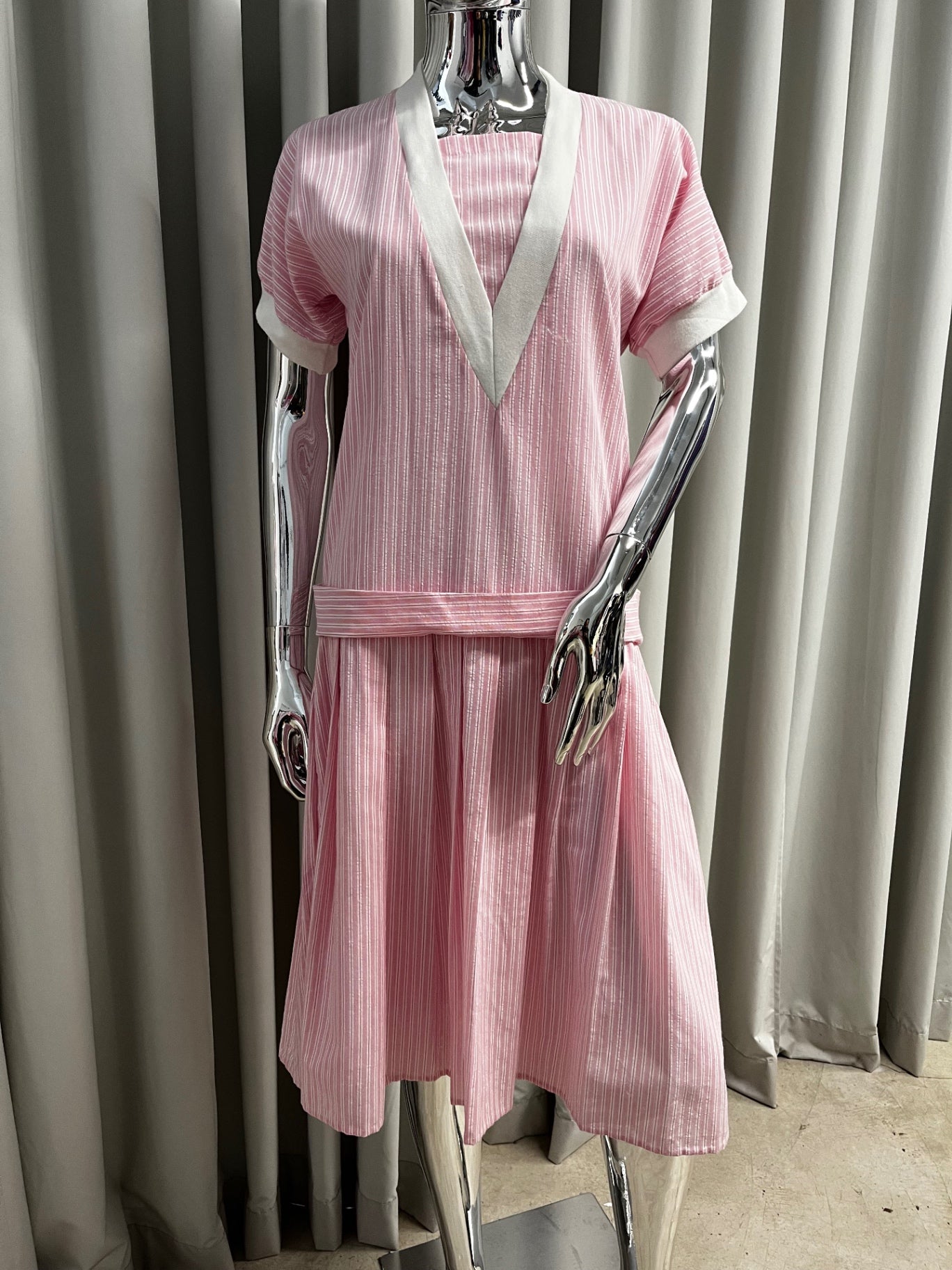 Pink Stripe V-neck Dress