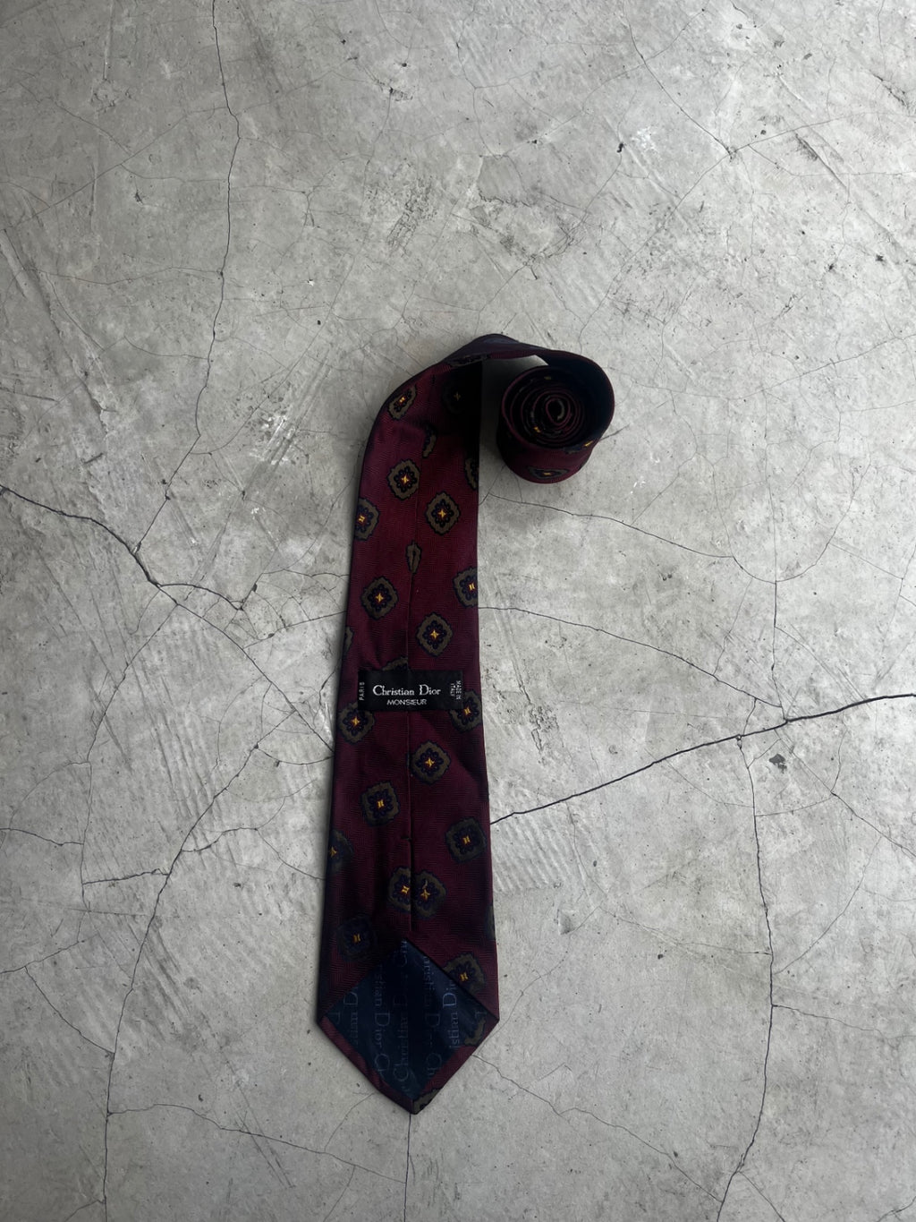 Christian Dior Maroon Medallion Tie