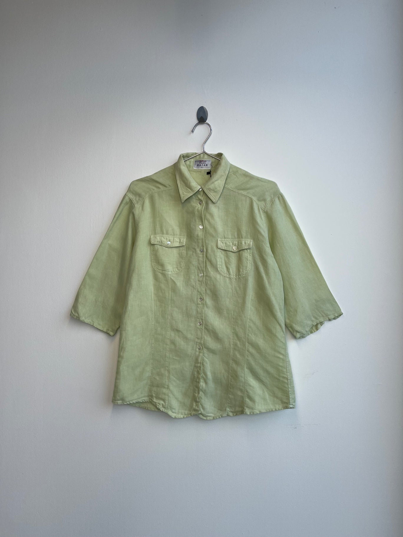 Green Quarter Sleeve Button Up Shirt