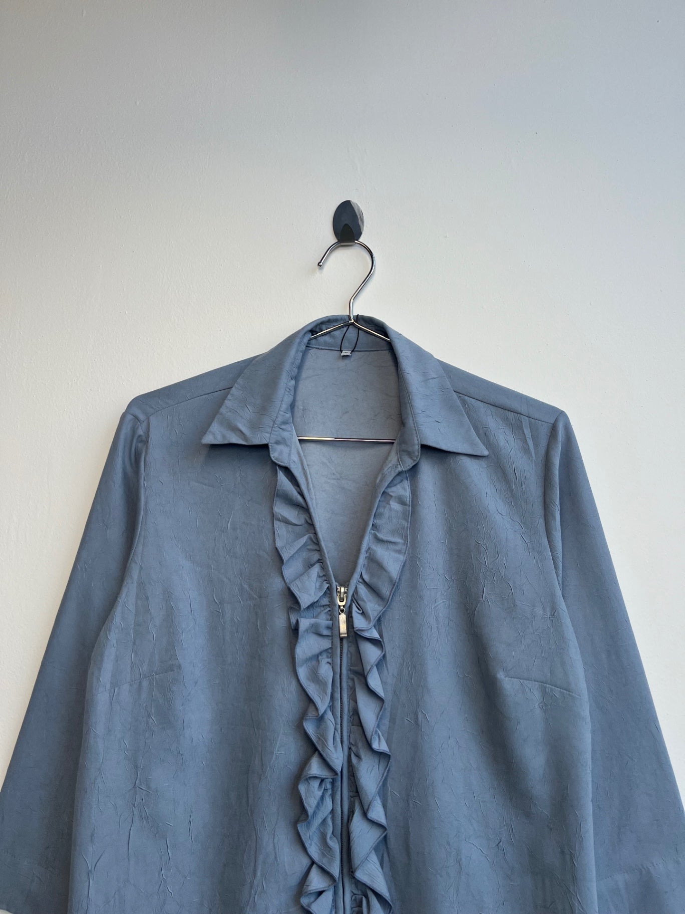 Blue Ruffle Zip Up Shirt