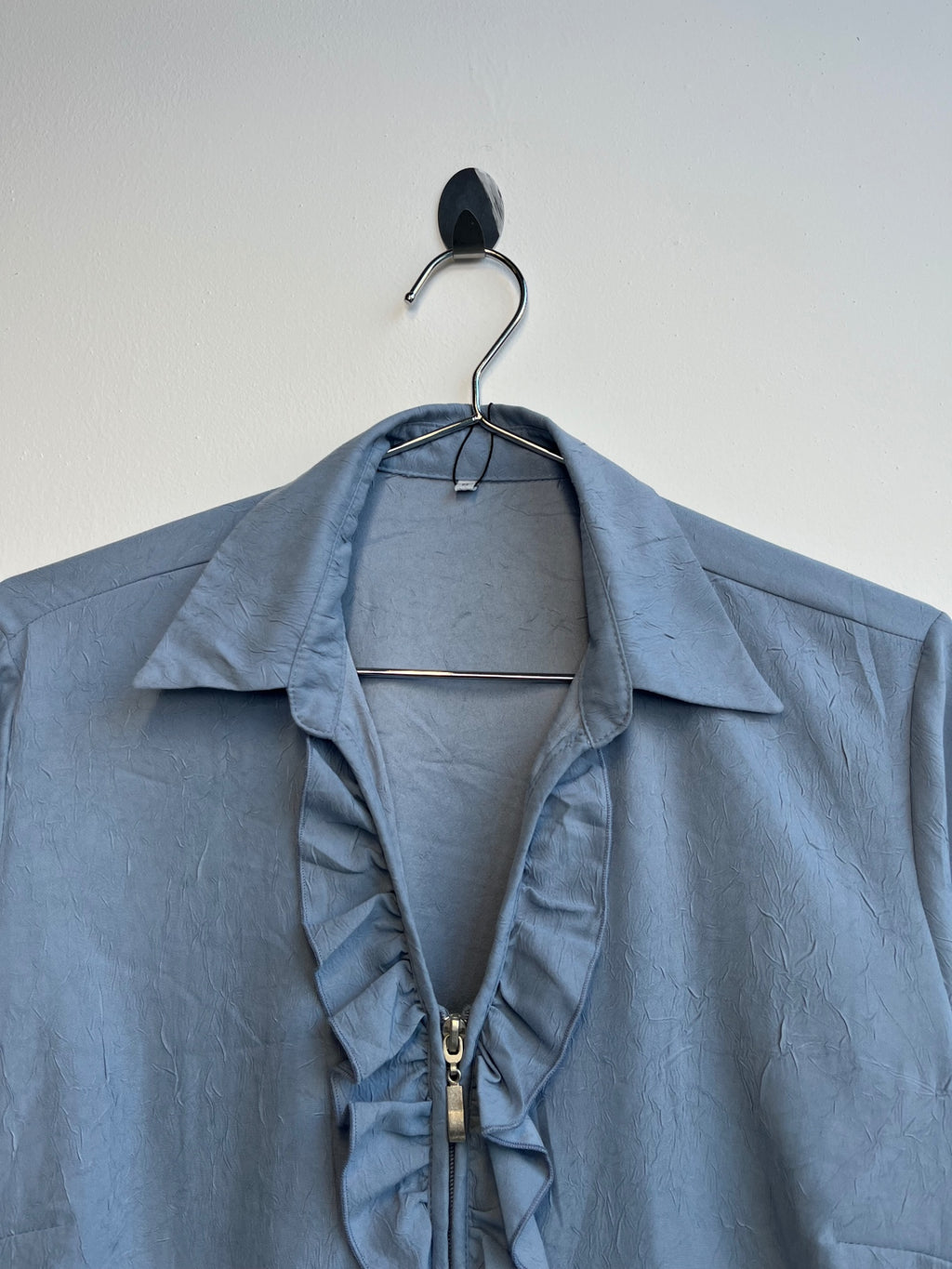 Blue Ruffle Zip Up Shirt