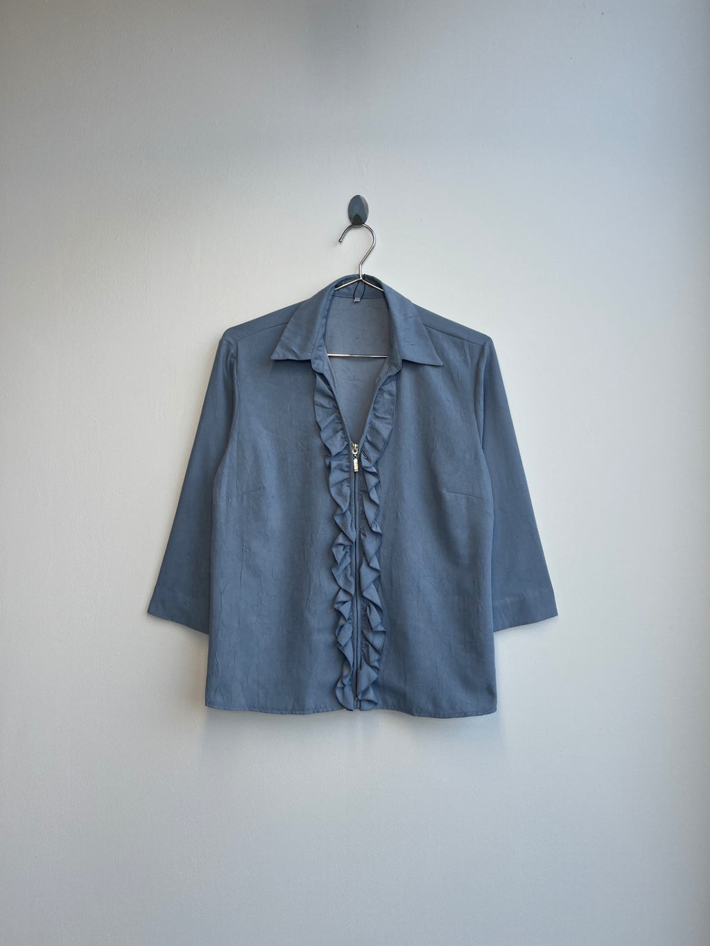 Blue Ruffle Zip Up Shirt