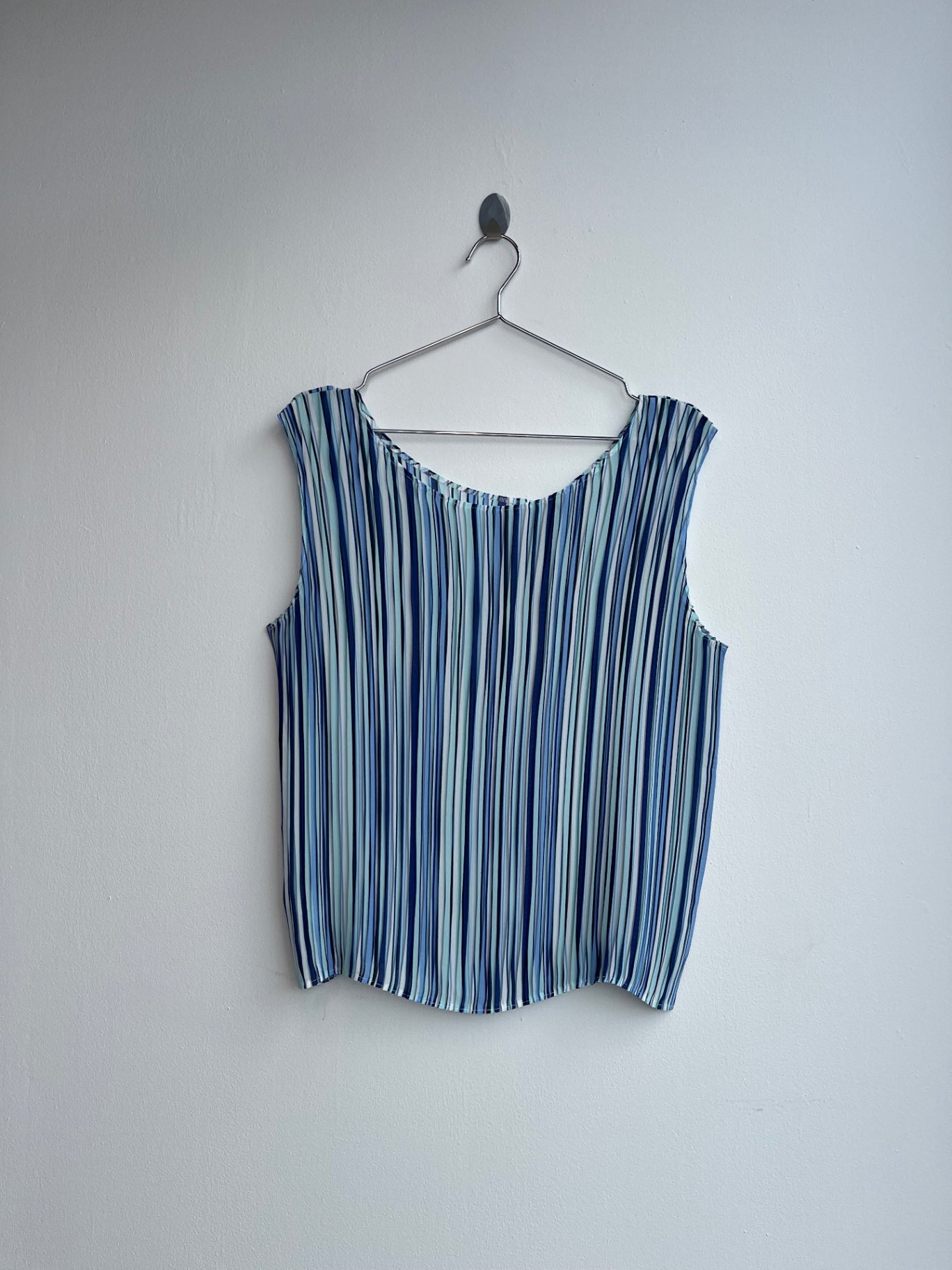 Blue Striped Pleated Top