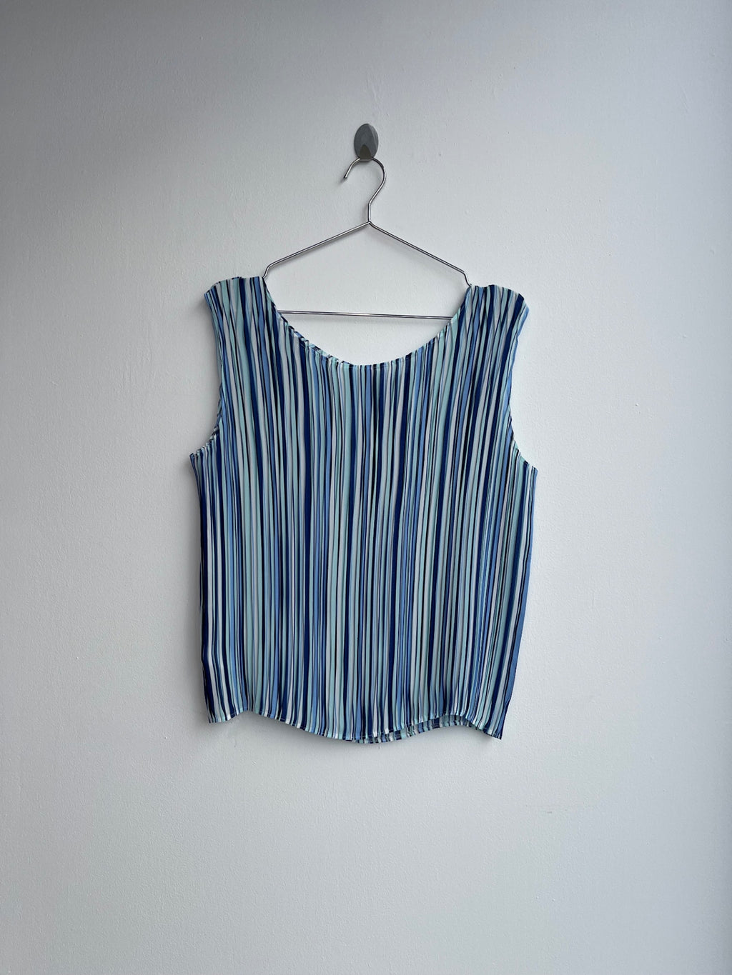 Blue Striped Pleated Top