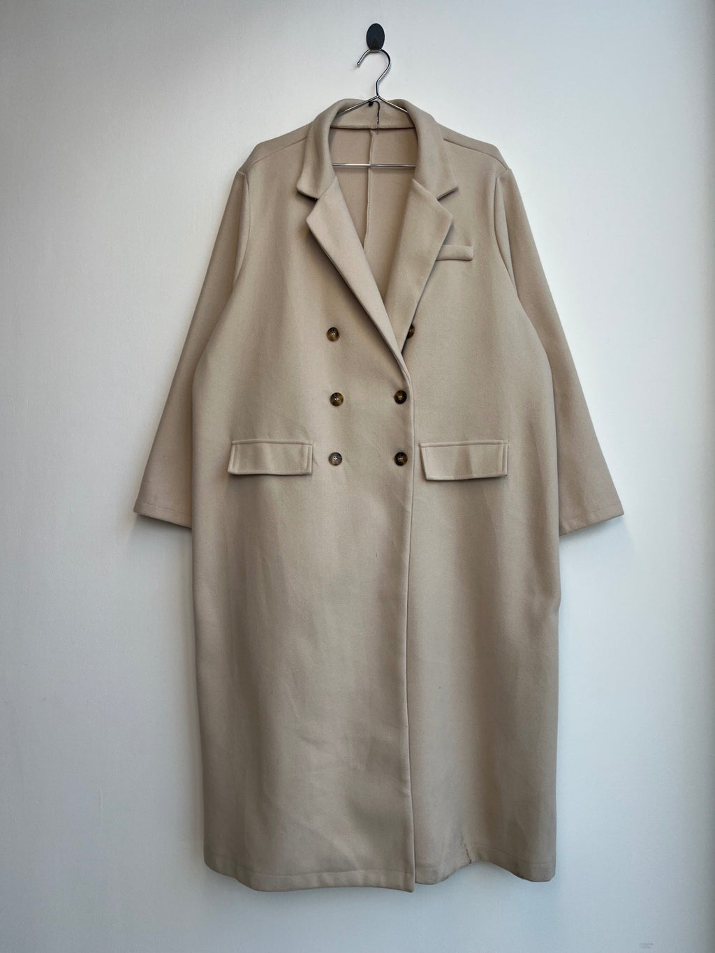 Cream Double Breasted Long Coat