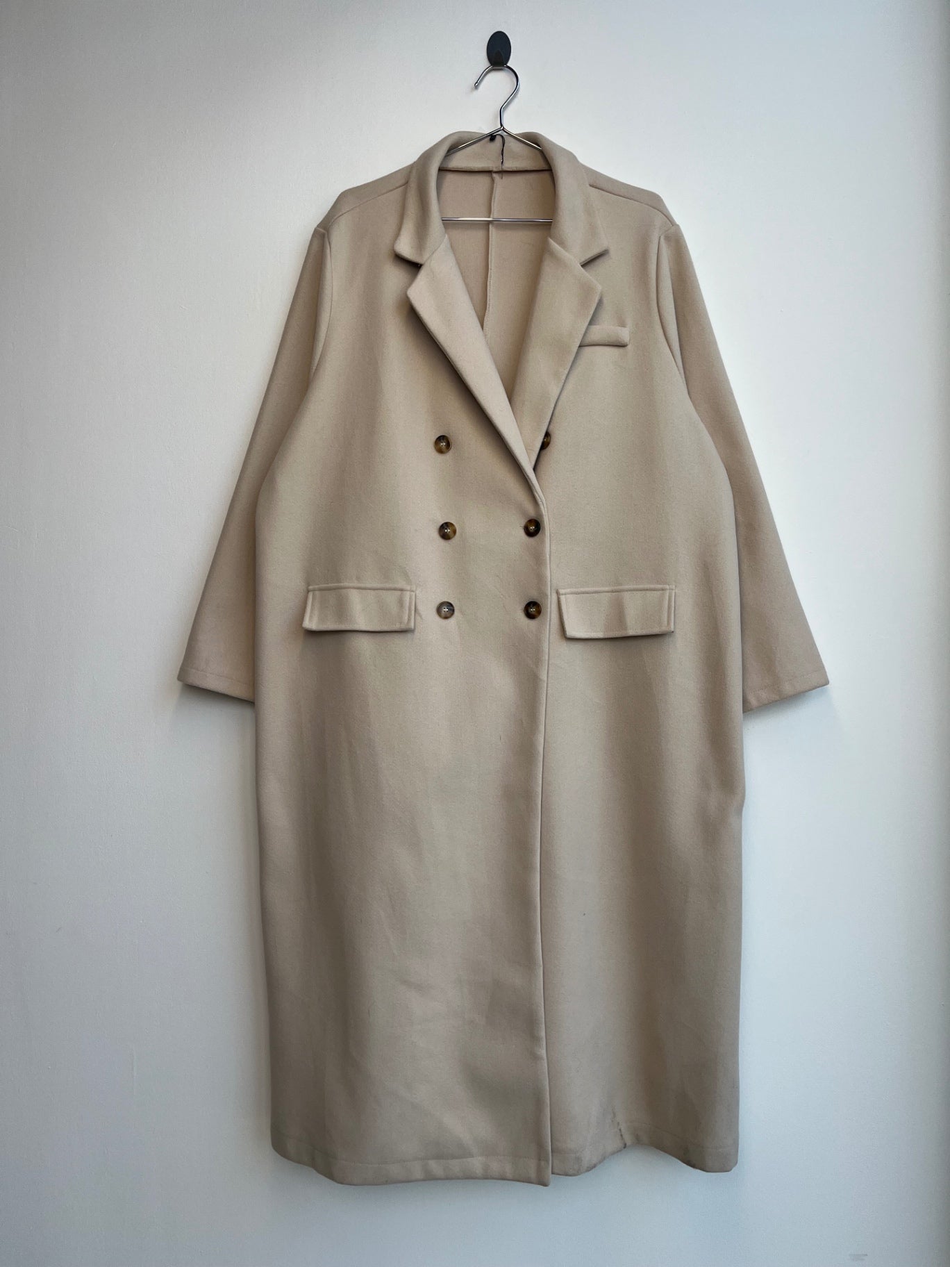 Cream Double Breasted Long Coat