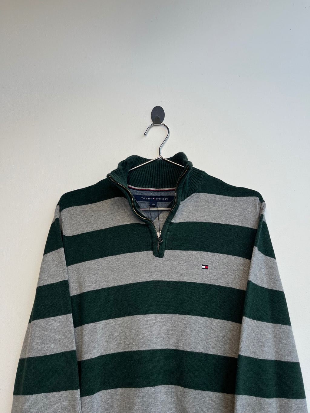 Tommy Hilfiger Green Striped Quarter Zip