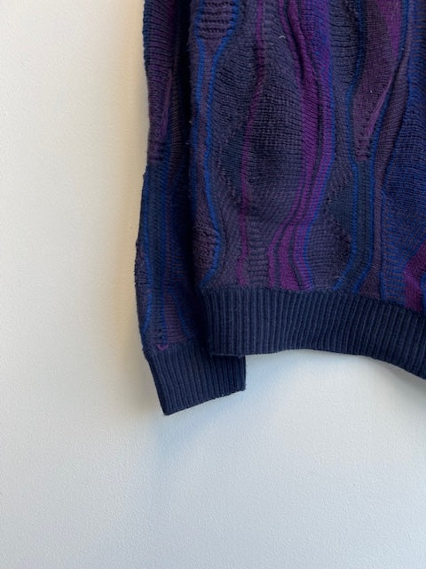 Purple Patterned Knit Sweater