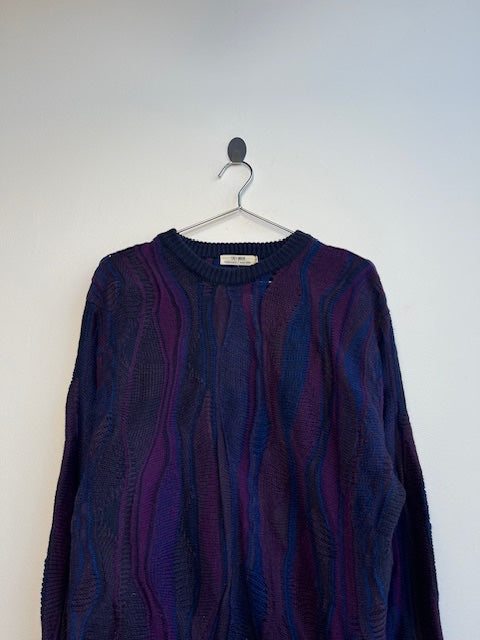 Purple Patterned Knit Sweater