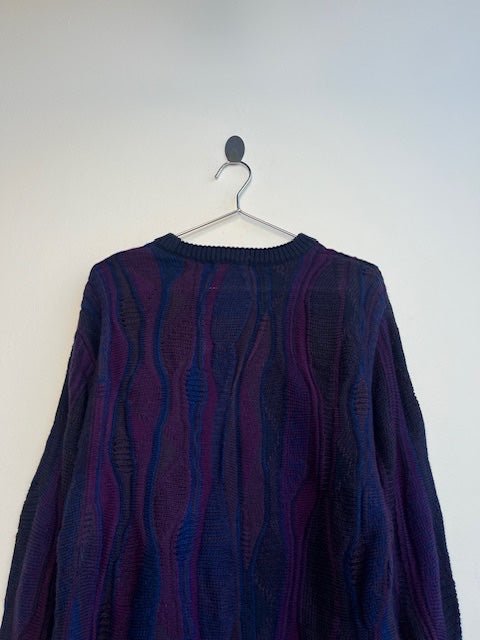 Purple Patterned Knit Sweater