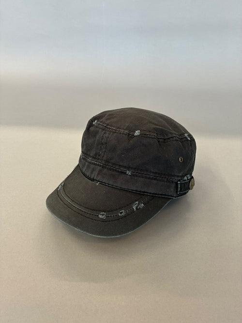 Black Distressed Cadet Cap