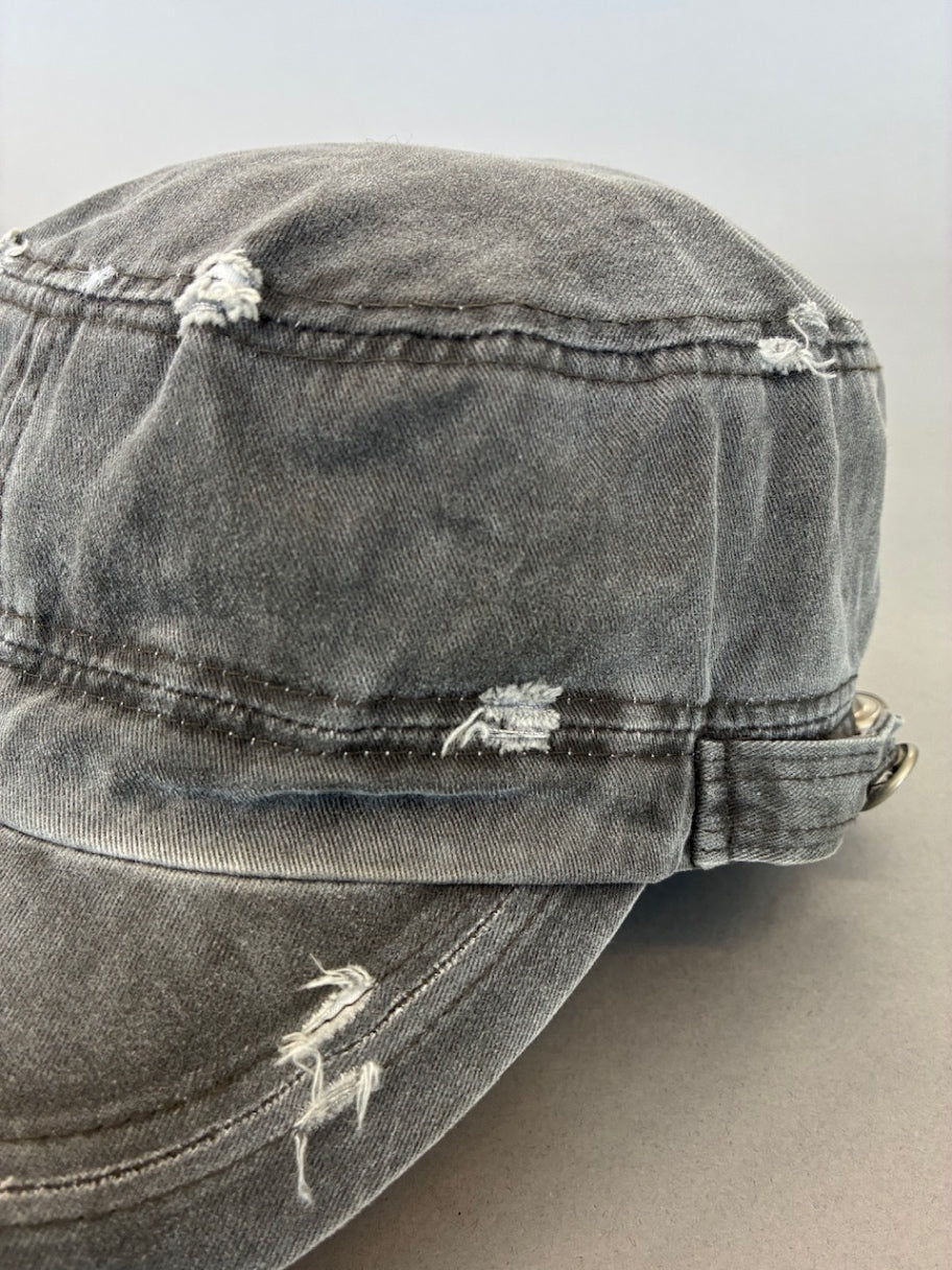 Grey Distressed Cadet Cap