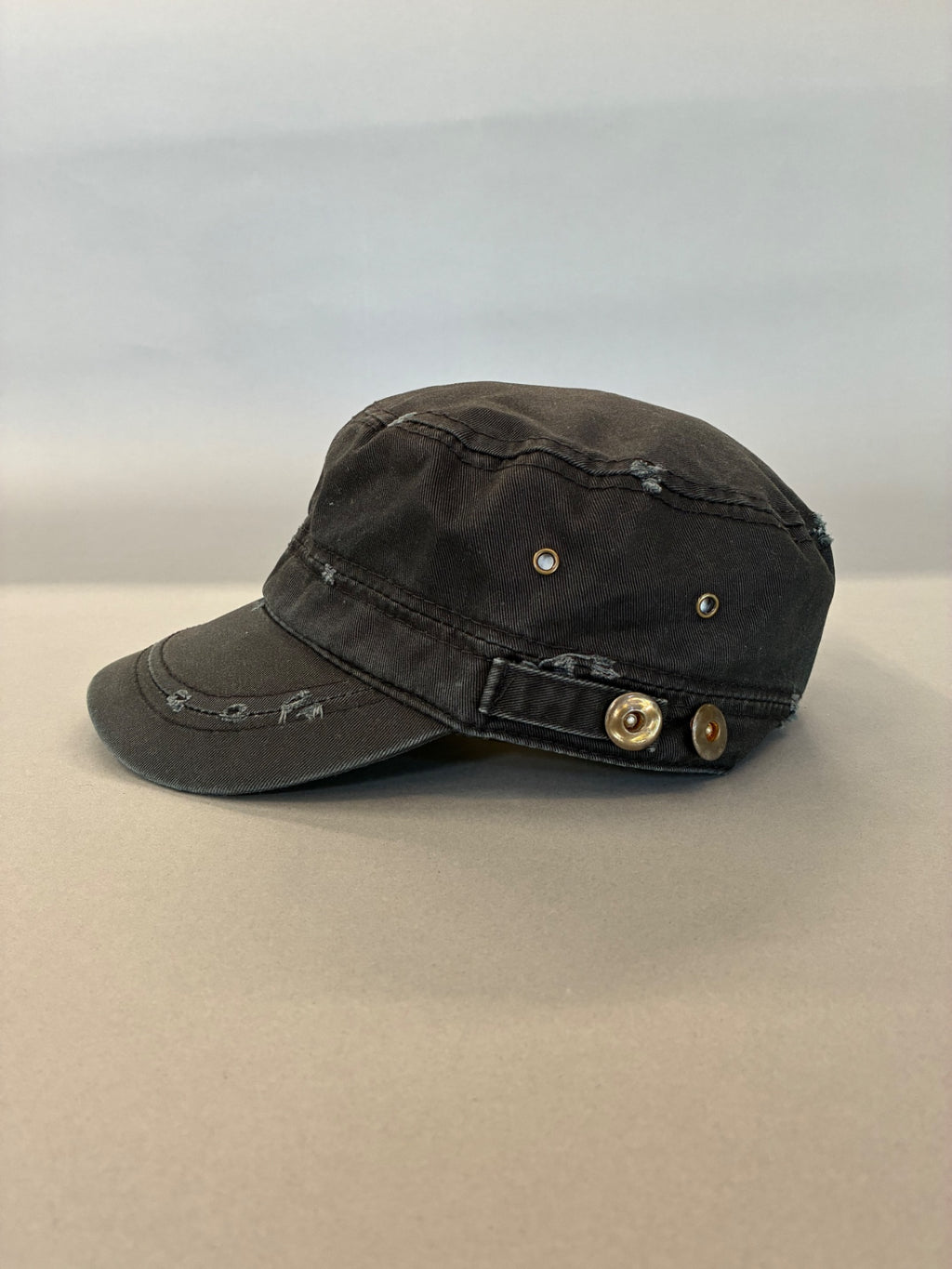 Black Distressed Cadet Cap